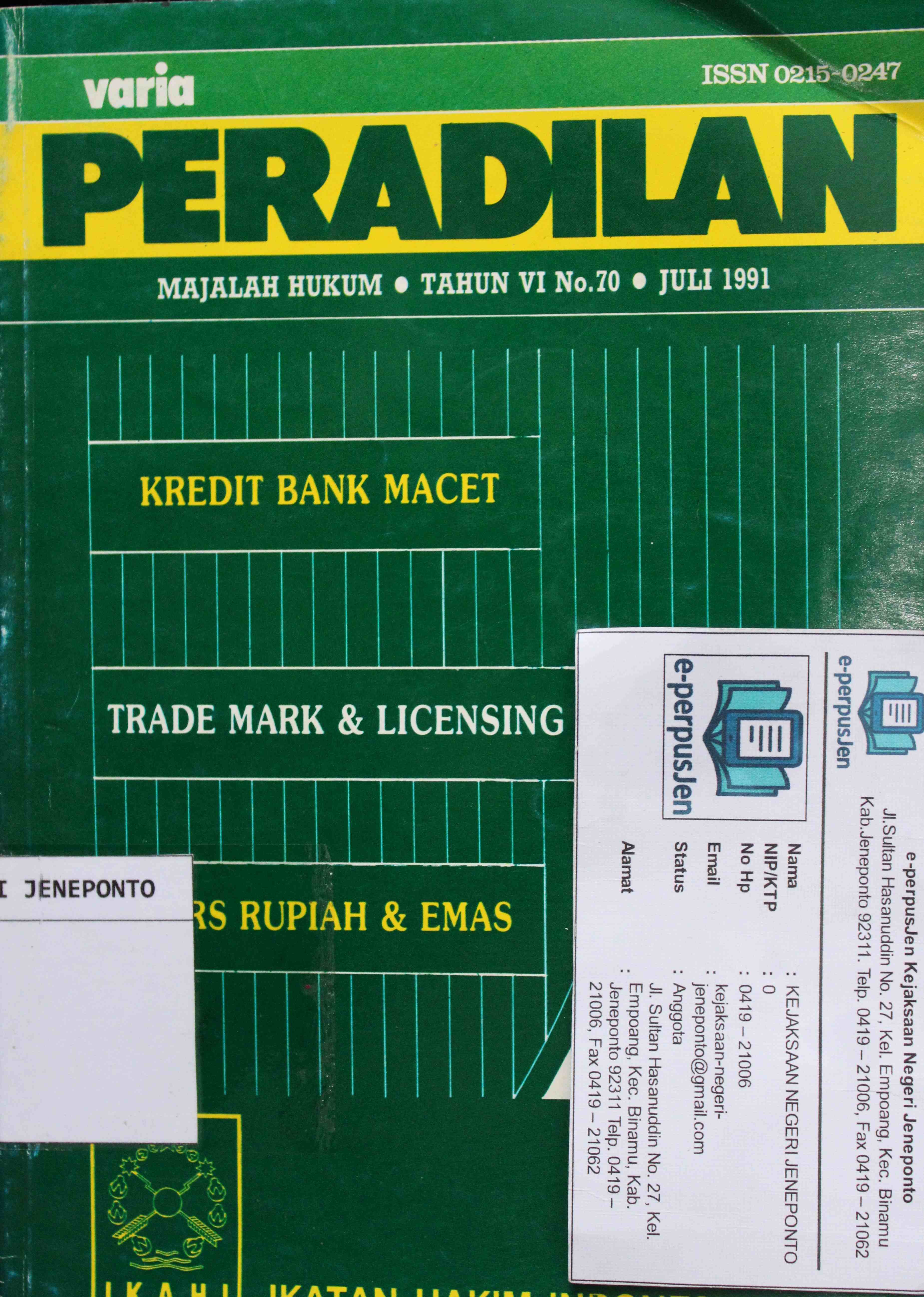Varia Peradilan Majalah Hukum Tahun VI No 70 Juli 1991
